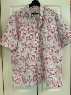 Chaps White Short-Sleeve Button Shirt with Red Floral Print